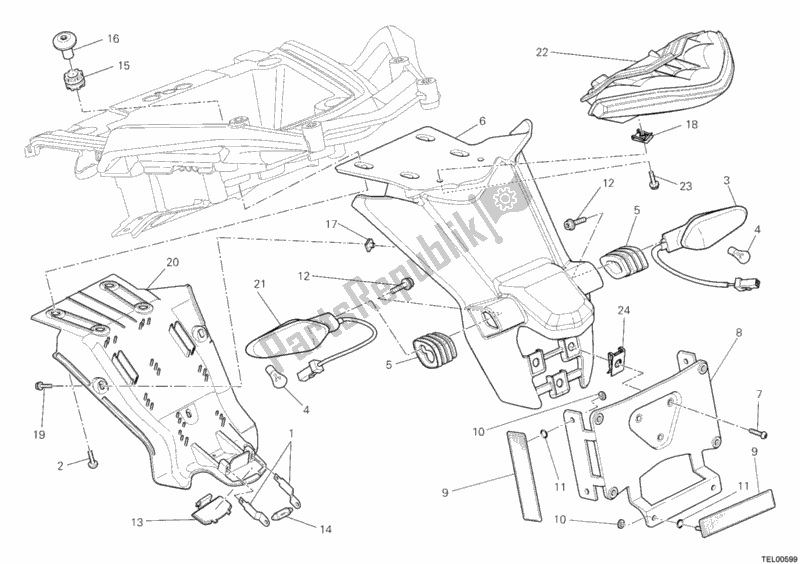 All parts for the Number Plate Holder - Tail Light of the Ducati Multistrada 1200 S ABS USA 2010